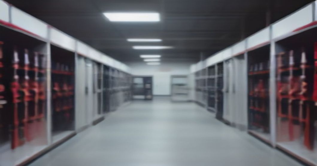 Rows of garments on rails in a clothing store with EAS hard tags attached and sensor gates at the exit
